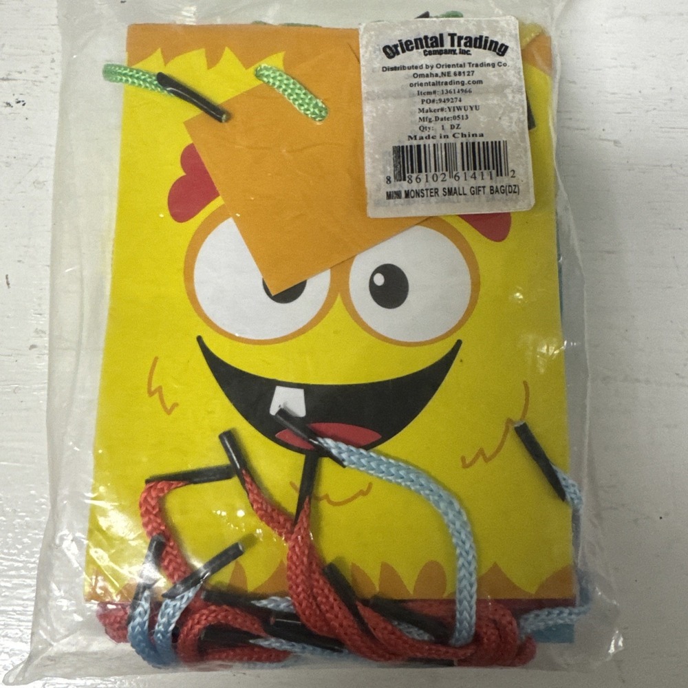 12 Mini Gift Bags for Kids – Monster‎ Design 4" x 5.5"  Colorful Party Favor NEW